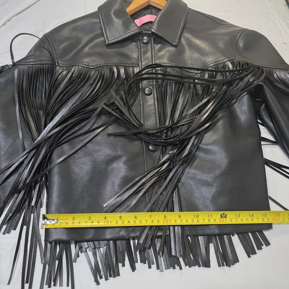 Azalea Wang Black Fringe Leather Jacket - Picture 6 of 8